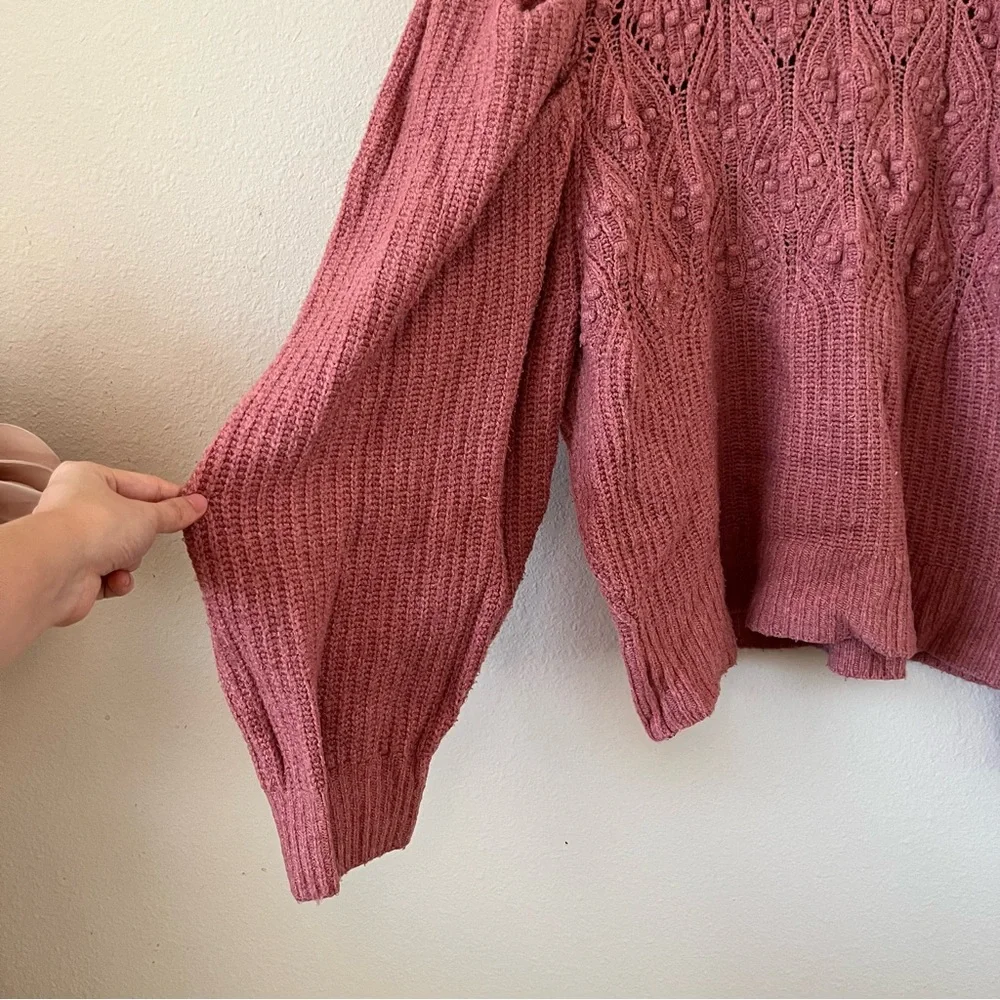 Free People Balloon Sleeve Textured Berry Pink Sweater - Picture 4 of 5